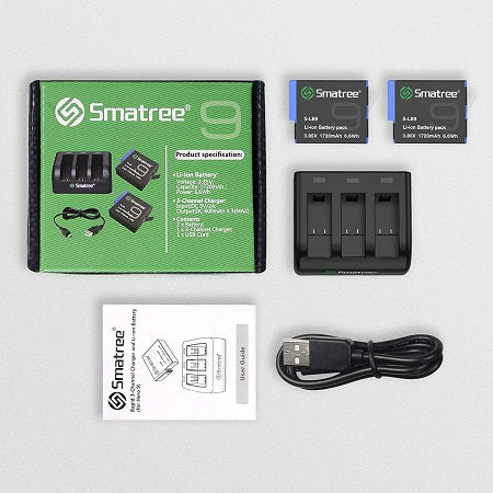 SM903 Hero9 2 Batteries+3-Channel Charger for Hero9