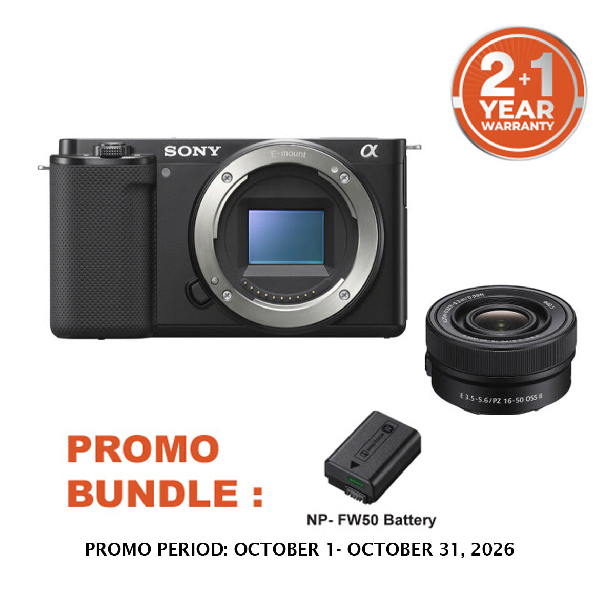 Sony ZV-E10 Mirrorless Camera with E PZ 16-50mm Lens (Black)