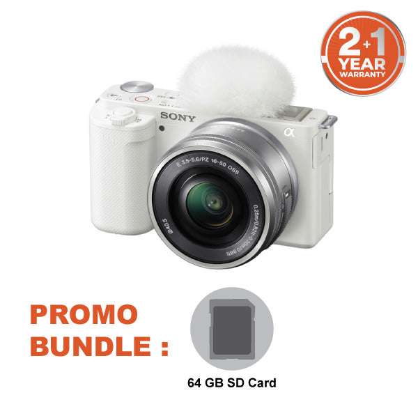 Sony ZV-E10 Mirrorless Camera with 16-50mm Lens Kit (White) + 64GB
