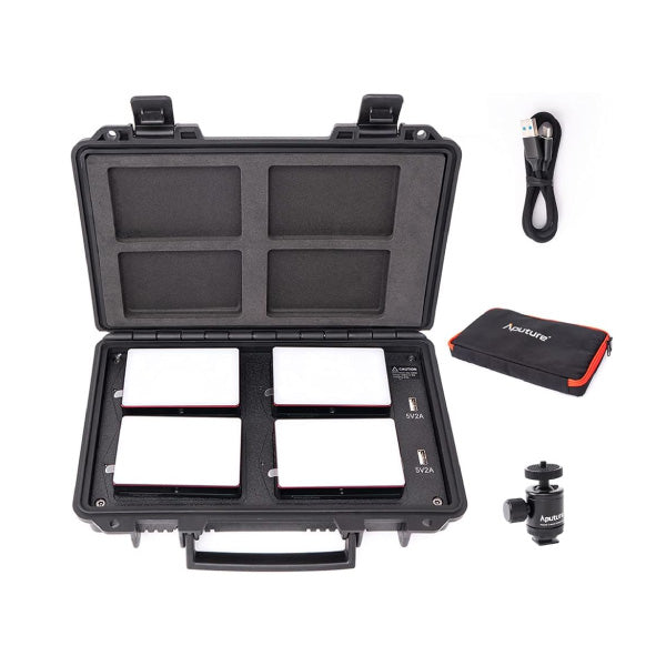 Aputure MC4 Light Travel Kit with 4× MC RGBWW LED Lights and Charging Case