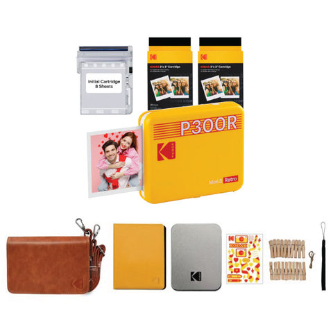 Kodak Mini 3 Retro P300R Yellow 3x3 Printer + Accessory Kit