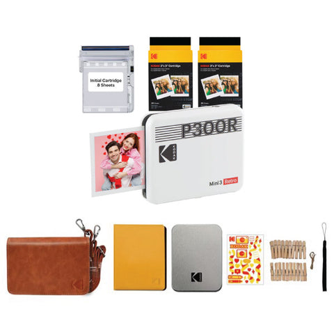 Kodak Mini 3 Retro P300R White 3x3 Printer + Accessory Kit