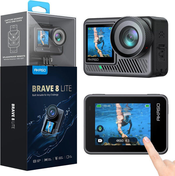 BRAVE 8 Lite Action Camera 2 Batteries + Dual Charger + Remote