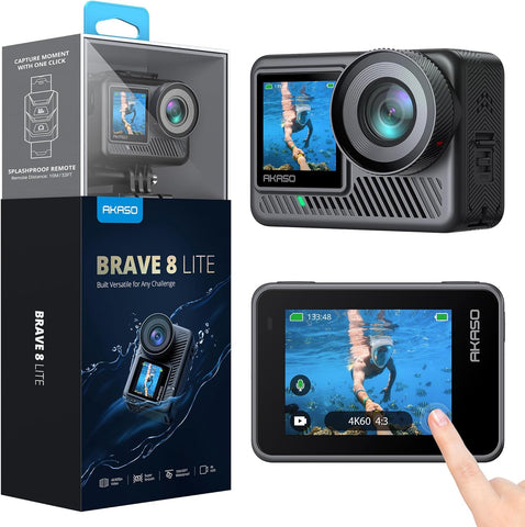 BRAVE 8 Lite Action Camera 2 Batteries + Dual Charger + Remote
