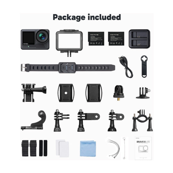 BRAVE 8 Lite Action Camera 2 Batteries + Dual Charger + Remote — alternate view
