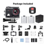 EK7000 PRO Action Camera 2-Battery Set with Dual Charger & Remote