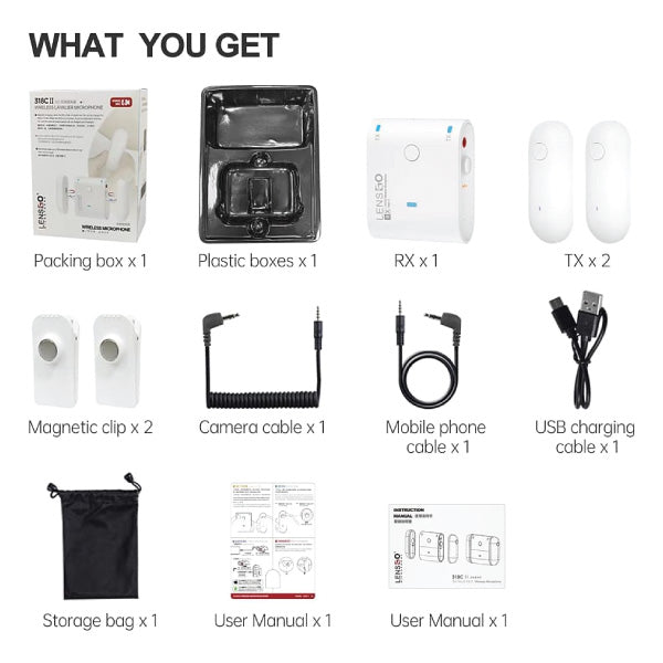 Lensgo 318C II 2.4Ghz Clip On Wireless Lavalier Microphone White