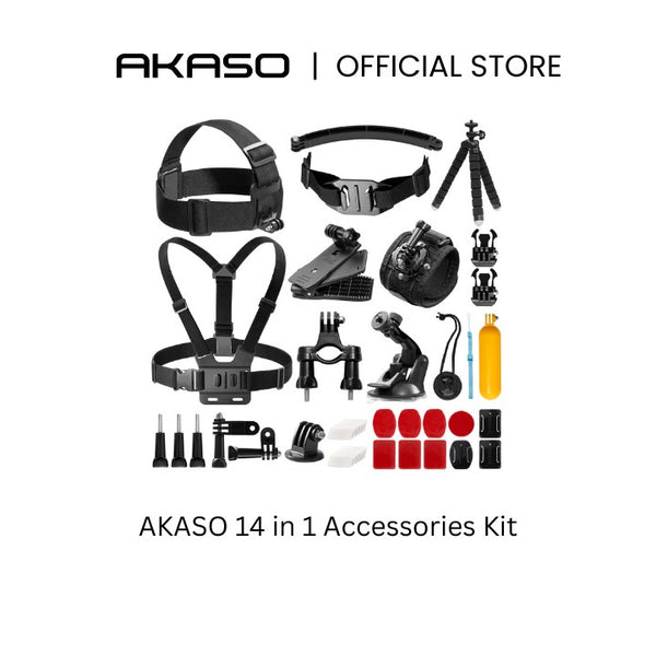 AKASO 14-in-1 Action Camera Accessory Kit with Carry Bag and Selfie Stick Tripod