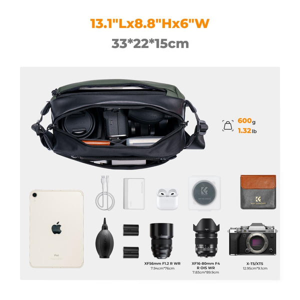 K&F Concept Urban Wanderer 01 2-in-1 Sling Bag 10L (Dark) — alternate view