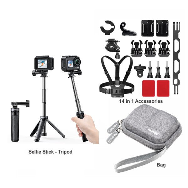 AKASO 14-in-1 Action Camera Accessory Kit with Carry Bag and Selfie Stick Tripod — alternate view
